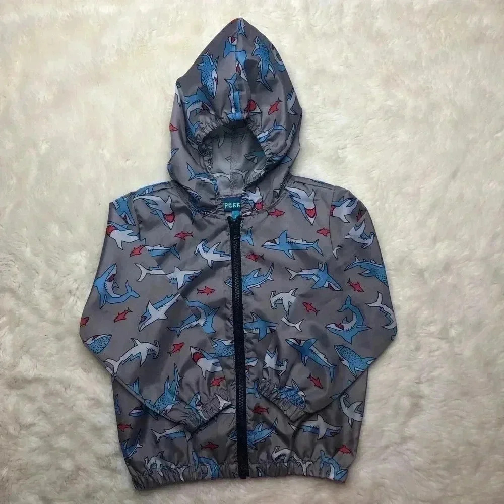 Pekkle Shark Jacket Grey & Blue Size 3T